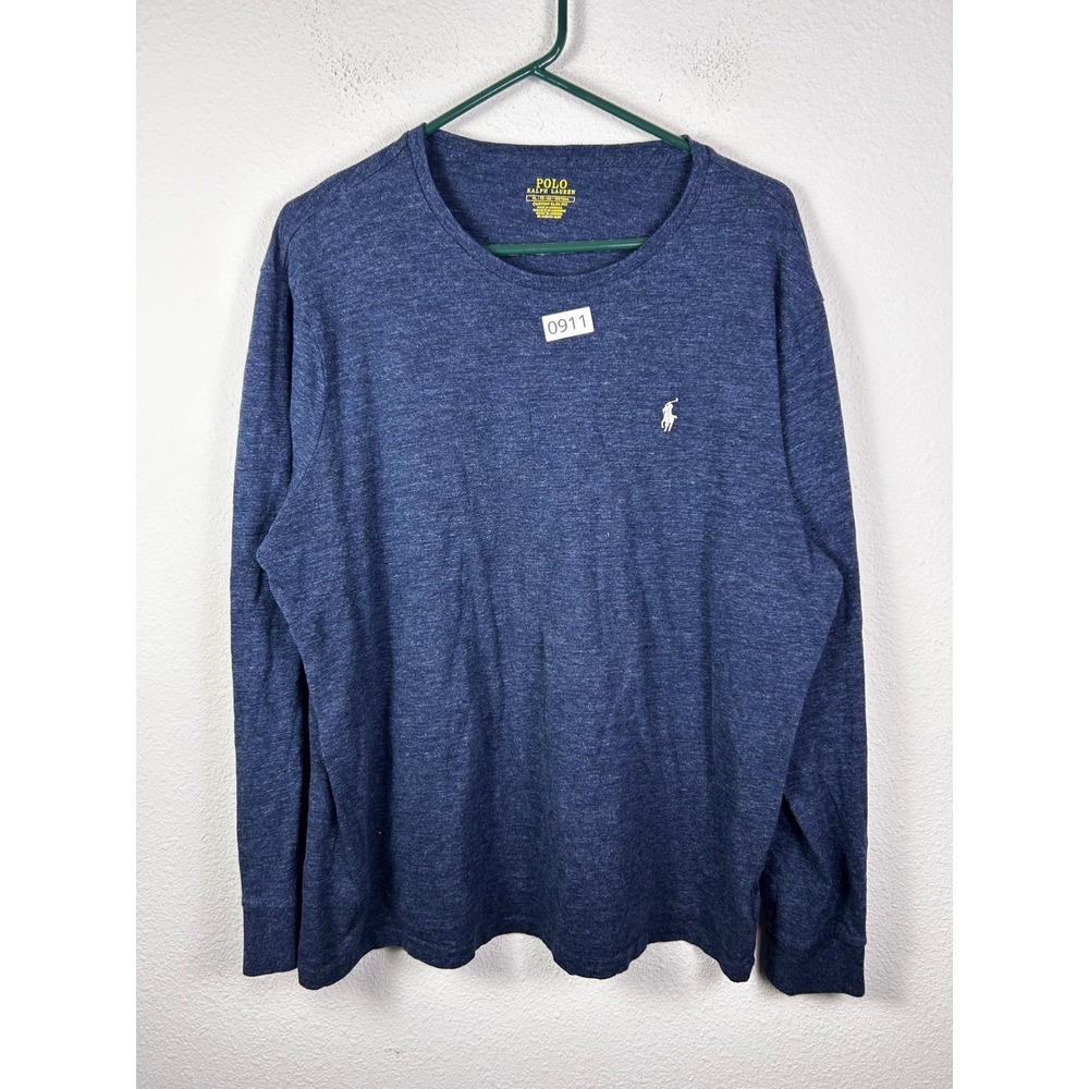 Polo Ralph Lauren Mens XL Custom Slim Fit Long Sleeve T-Shirt Heather Navy Blue